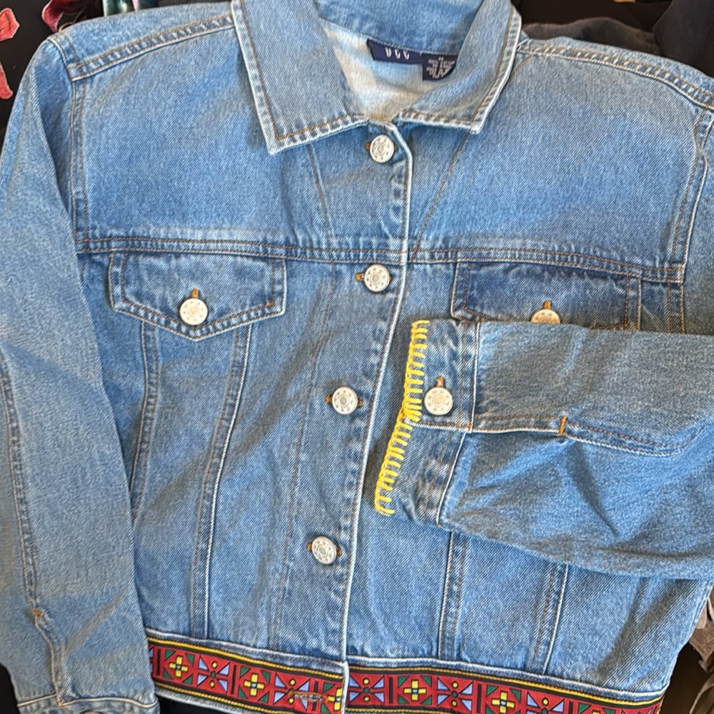 DCC Cropped Embroidered Jean Jacket size Medium